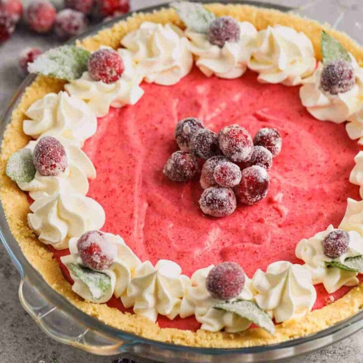 No bake Cranberry Pie with sugared cranberries.