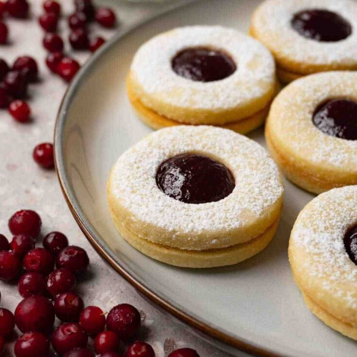 Linzer cookies made with almond flour.