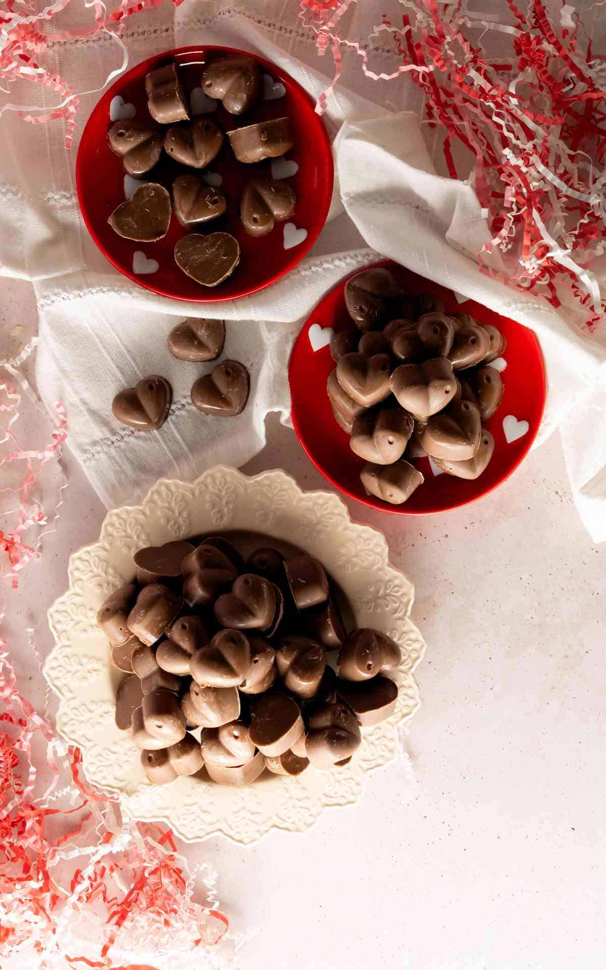 Peanut butter meltaways made in heart shaped molds.