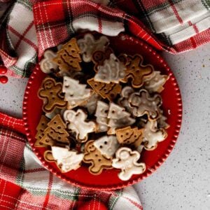 Gingerbread Cookies on red plate.