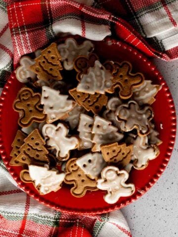 Gingerbread Cookies on red plate.
