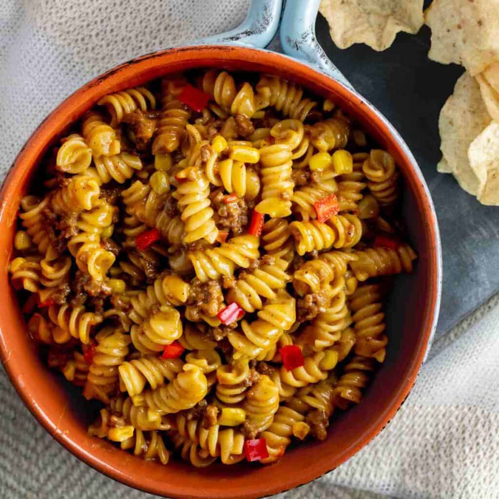 Instant Pot Taco Pasta with cheese and rotini.