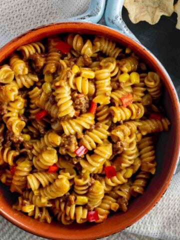 Instant Pot Taco Pasta with cheese and rotini.