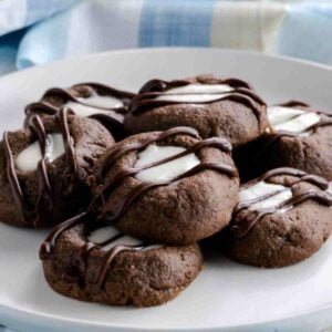 Marshmallow filled chocolate thumbprint cookies featured image.