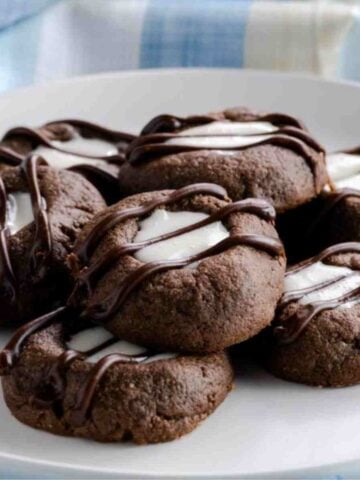 Marshmallow filled chocolate thumbprint cookies featured image.