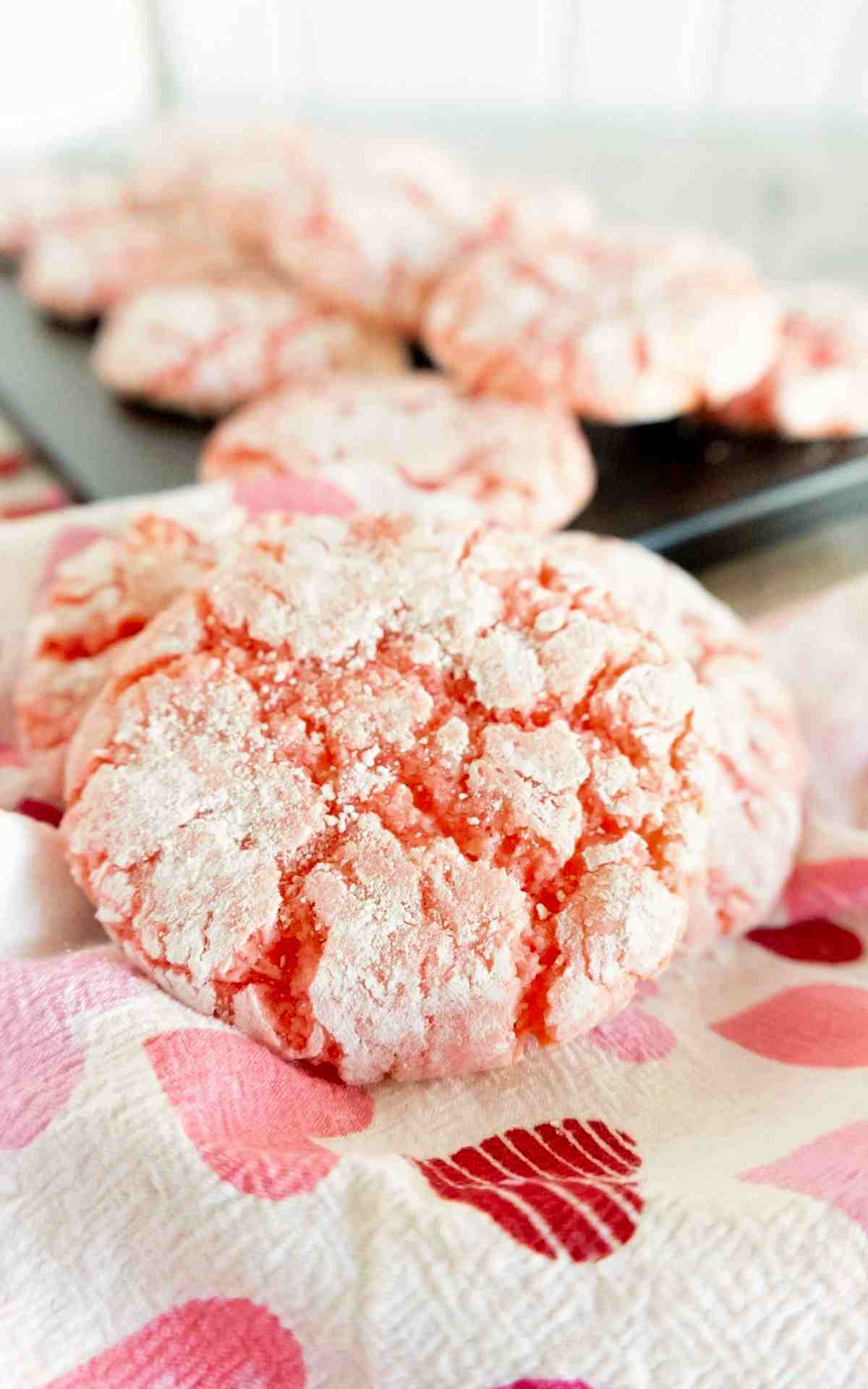 Cake mix cookies on heart napkins.