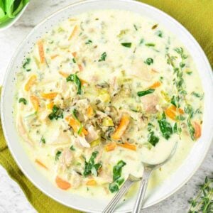 Chicken Wild Rice Soup in a bowl featured image.