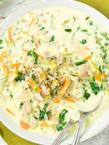 Chicken Wild Rice Soup in a bowl featured image.