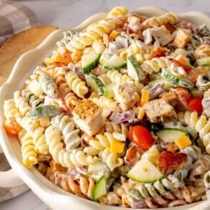 Chicken bacon ranch pasta salad featured image (1).